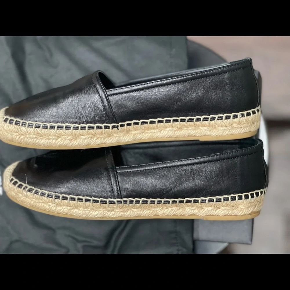 YSL Logo Leather Espadrilles Black - Picture 2 of 10